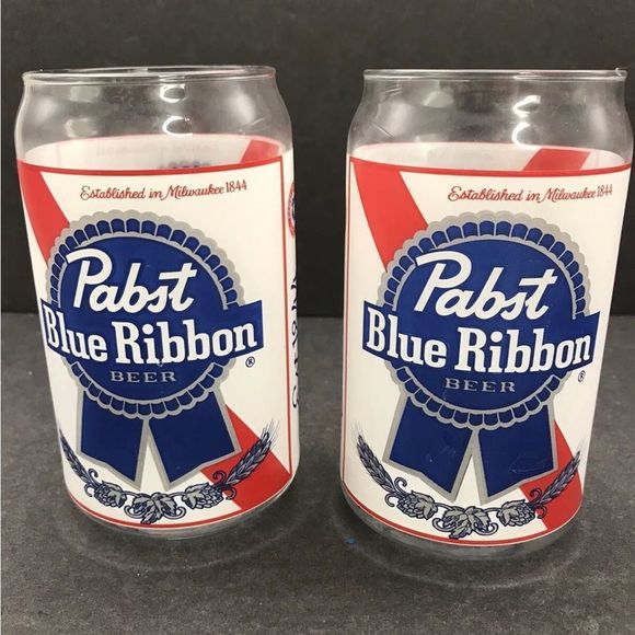 pabst Other - 2 PABST BLUE RIBBON GLASS BEER 5.25” ESTABLISH 1844 FROSTED MILWAUKEE